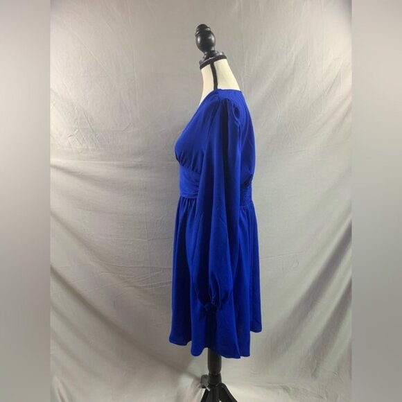 Lantern Sleeve Ruched Waist Dress Blue - Picture 9 of 10